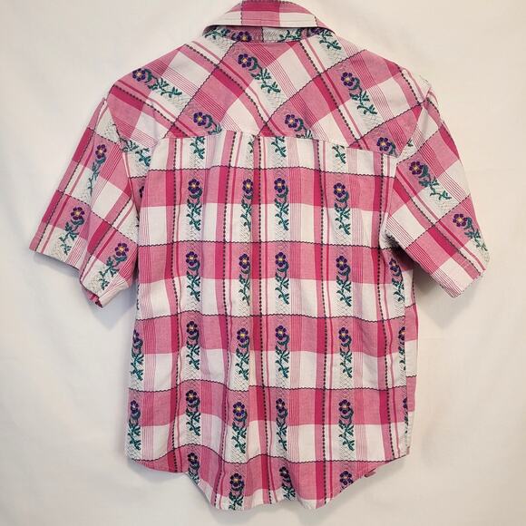 Tributes Vintage Womens Short Sleeve Floral Plaid Button Down Top Size Small - Picture 2 of 10